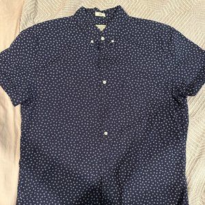 J Crew Navy Floral Prints Button Down Pocket Shirt Large Stretch Slim Fit